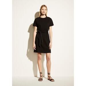 Vince Short Sleeve Tie Waist Dress In Black. Size XS